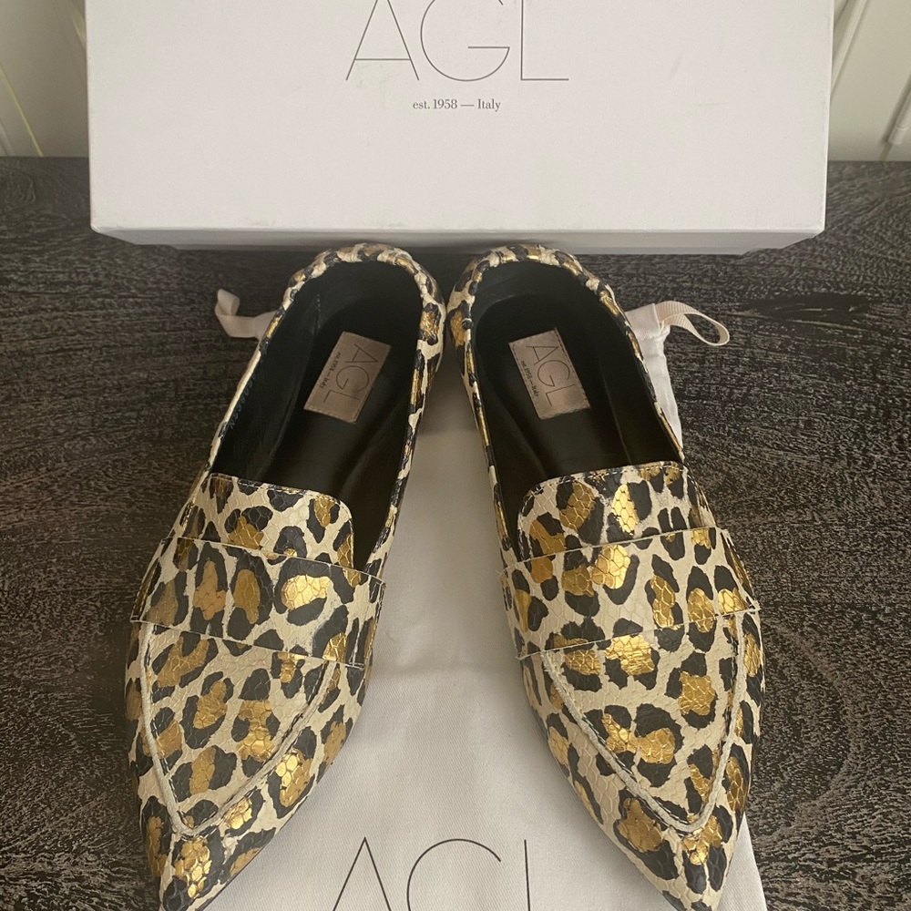 AGL Italy Gold Leopard Flats
